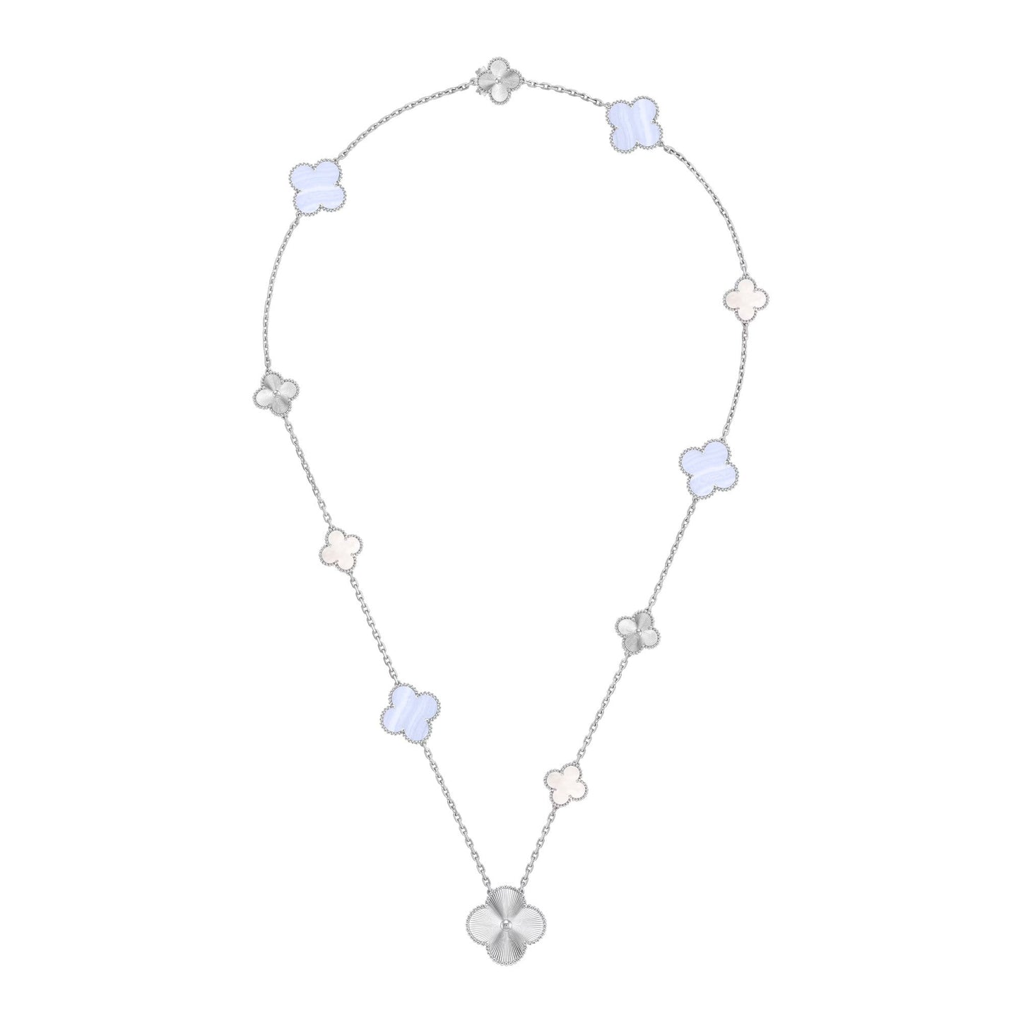 [Moco jewelrys]DETACHABLE CLOVER 15(11+4) FLOWER SILVER NECKLACE SET