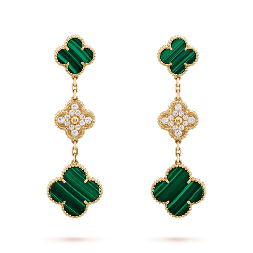 [moco jewelrys]CLOVER EARRINGS GOLD MALACHITE DIAMOND 3 MOTIF