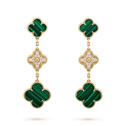 [moco jewelrys]CLOVER EARRINGS GOLD MALACHITE DIAMOND 3 MOTIF