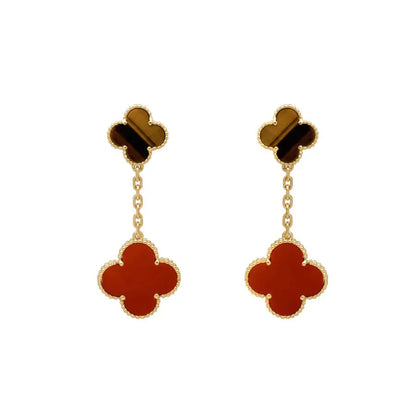 [moco jewelrys]CLOVER  2 MOTIF  TIGER EYE CARNELIAN EARRINGS
