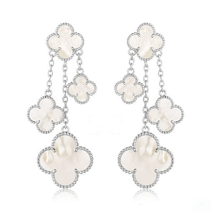 [moco jewelrys]CLOVER EARRINGS WHITE MOP 4 MOTIFS SILVER