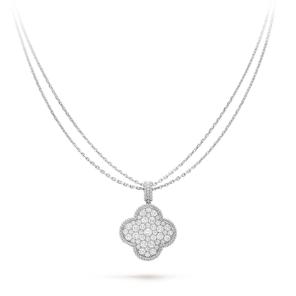 [moco jewelrys]CLOVER 25MM SILVER FULL DIAMOND BIG CLOVER NECKLACE
