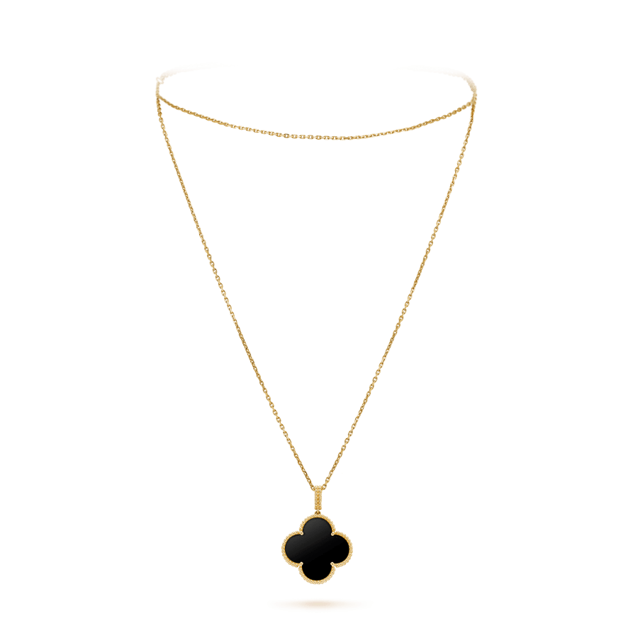 [moco jewelrys]CLOVER 25MM GOLD ONYX BIG CLOVER NECKLACE