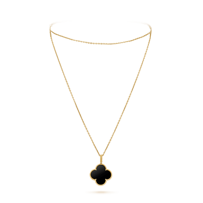 [moco jewelrys]CLOVER 25MM GOLD ONYX BIG CLOVER NECKLACE