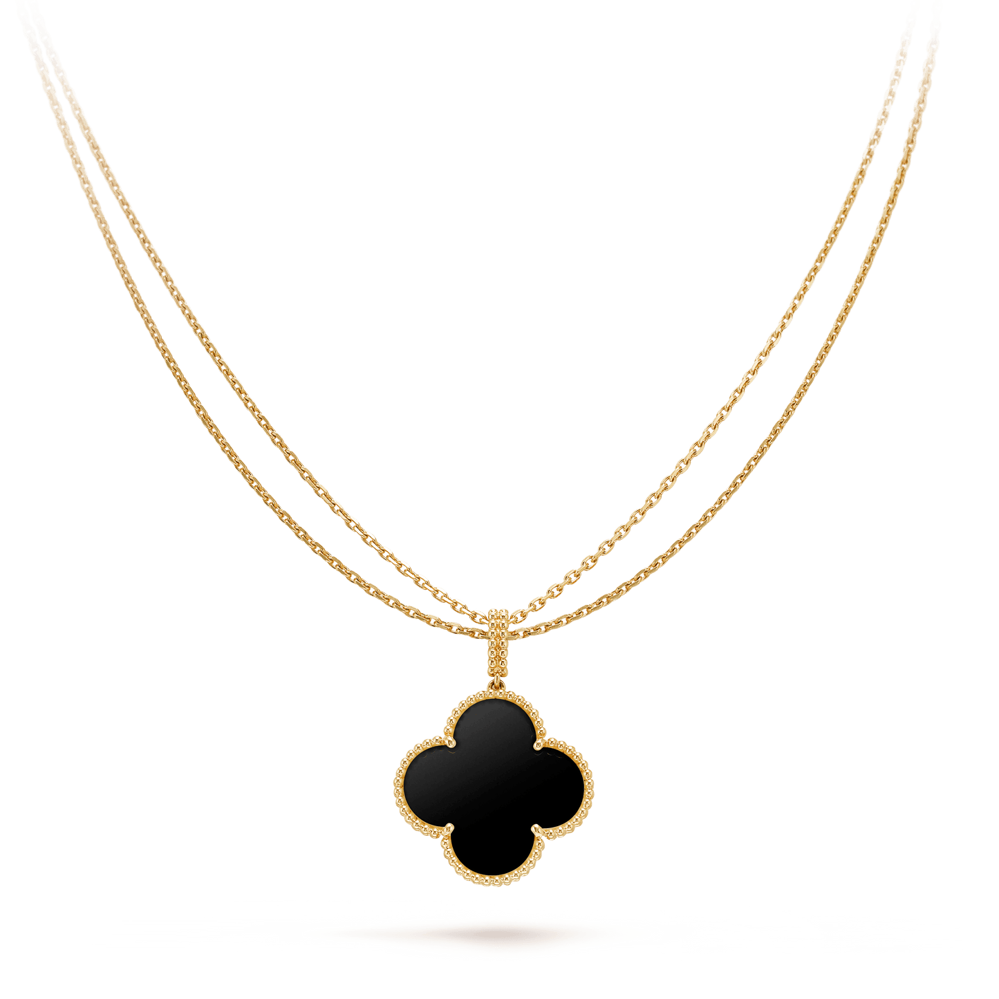 [moco jewelrys]CLOVER 25MM GOLD ONYX BIG CLOVER NECKLACE