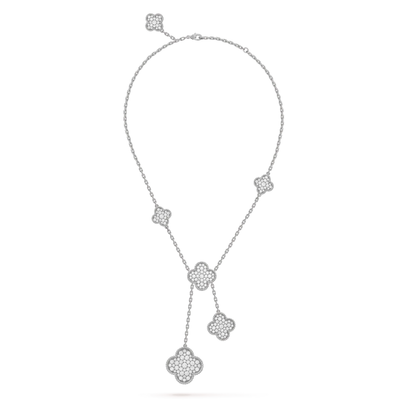 [moco jewelrys]CLOVER 5 MOTIFS SILVER DIAMONDS NECKLACE
