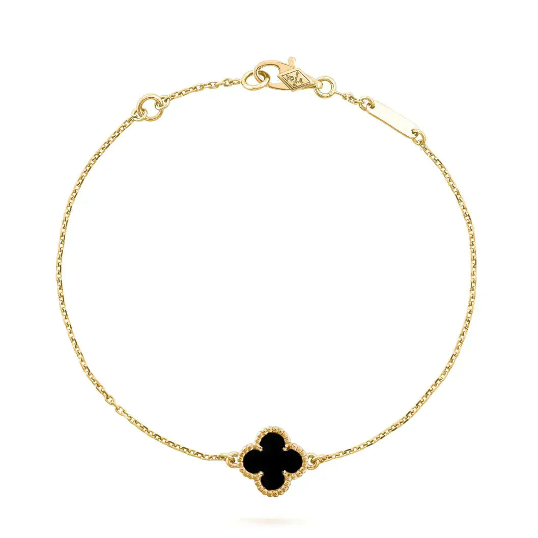 [moco jewelrys]CLOVER ONYX SINGLE FLOWER BRACELET