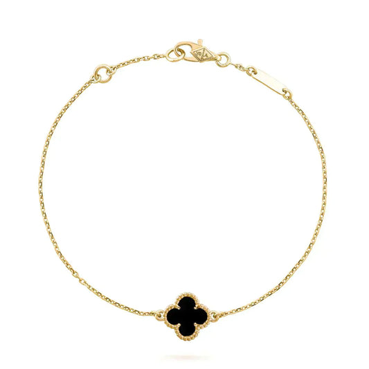 [moco jewelrys]CLOVER ONYX SINGLE FLOWER BRACELET