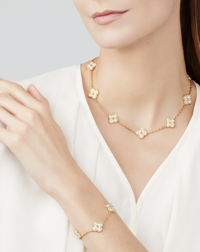 [Moco jewelrys]CLOVER 10 MOTIFS FULL DIAMOND NECKLACE