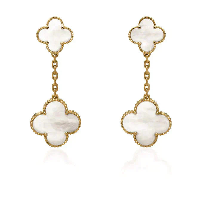 [moco jewelrys]CLOVER 2 MOTIF WHITE MOP EARRINGS