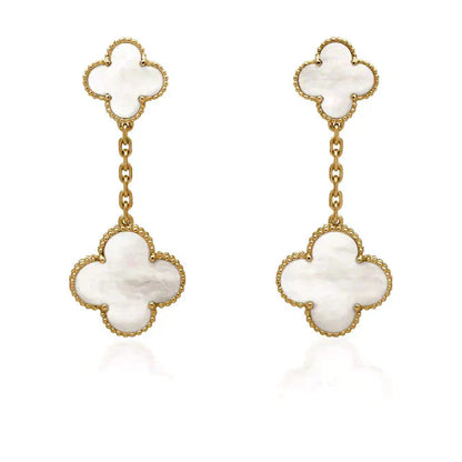 [moco jewelrys]CLOVER 2 MOTIF WHITE MOP EARRINGS
